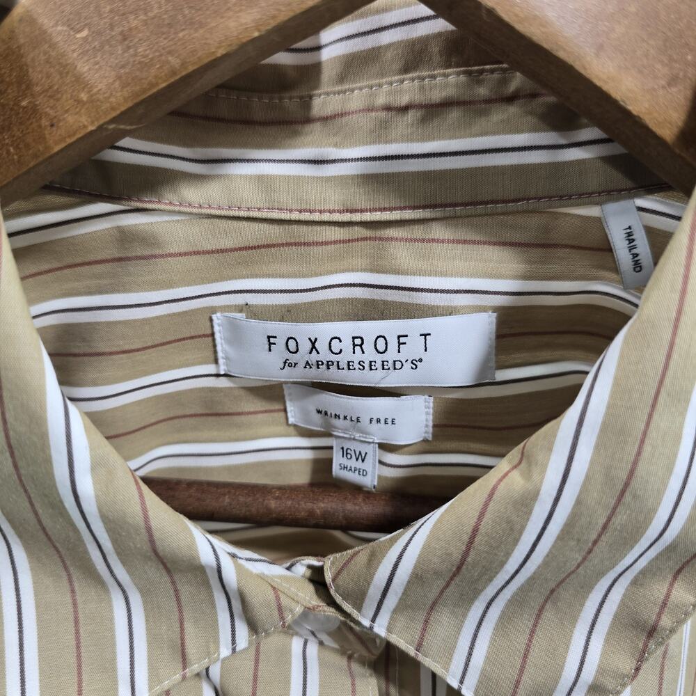 Foxcroft Shirt Women 16W Beige White Tan Striped Button Up Wrinkle Free Shaped - Picture 3 of 12